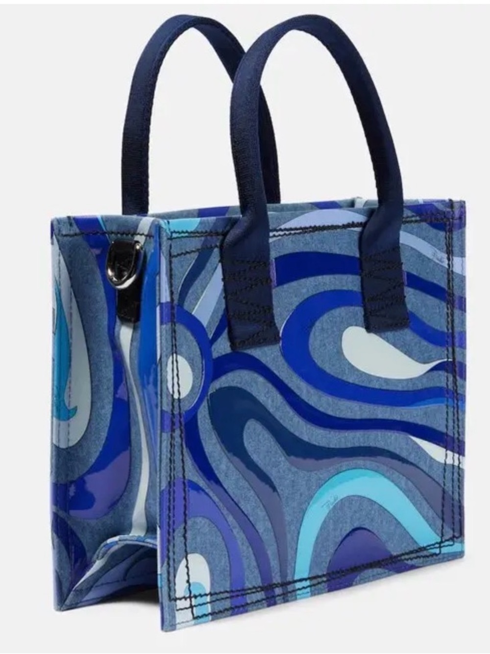 Emilio Pucci Marmo Tote Bag Blue Denim Leather Trim Made in Italy NEW NWT - Picture 2 of 8